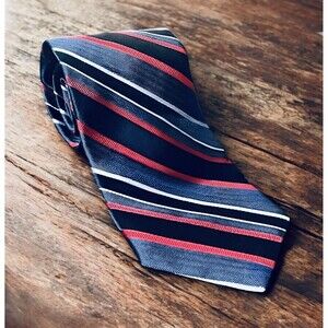Tommy Hilfiger Necktie Blue Red Diagonal Striped 100% Silk Designer USA 3.5”W